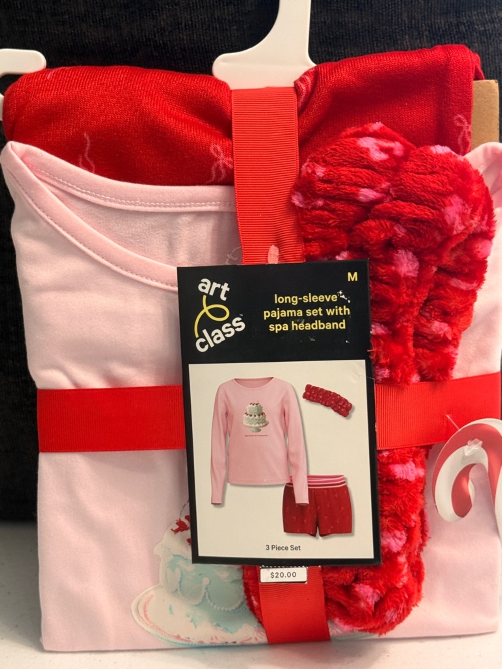 art class Pink Top with Red Shorts and Red Spa Headband